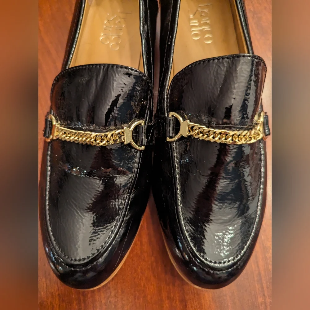 Franco Sarto Persephone black patent flats, size 8